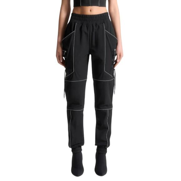 Maniere De Voir 4 Womens Reflective Piped Cargo Pants Black Modern - Picture 1 of 10